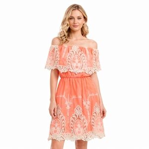 Hot & Delicious Strapless Coral Dress with Lace